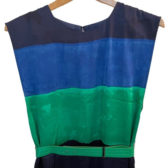 Anne Klein Women’s Blue & Green Sheath Dress With Belt Sleeveless Lined 2 - Picture 3 of 8